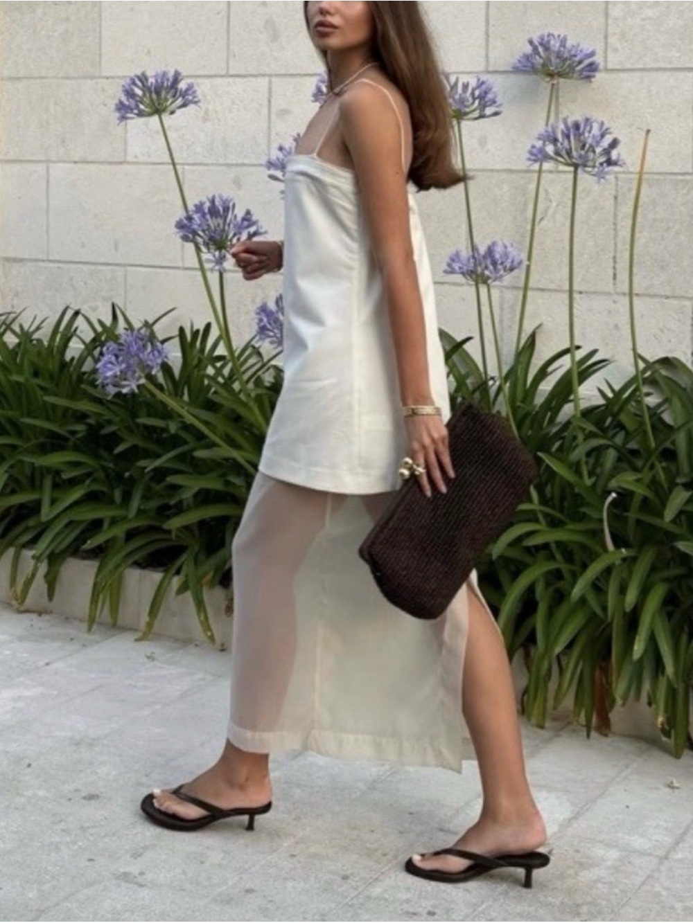 Zara Ivory Illusion Hem Mini Dress Sheer Organza Underlay Square Neck Size M